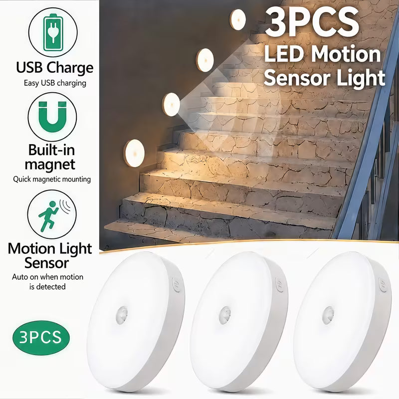 DOMMO™ MotionGlow — 3-Pack Rechargeable Motion Sensor Lights